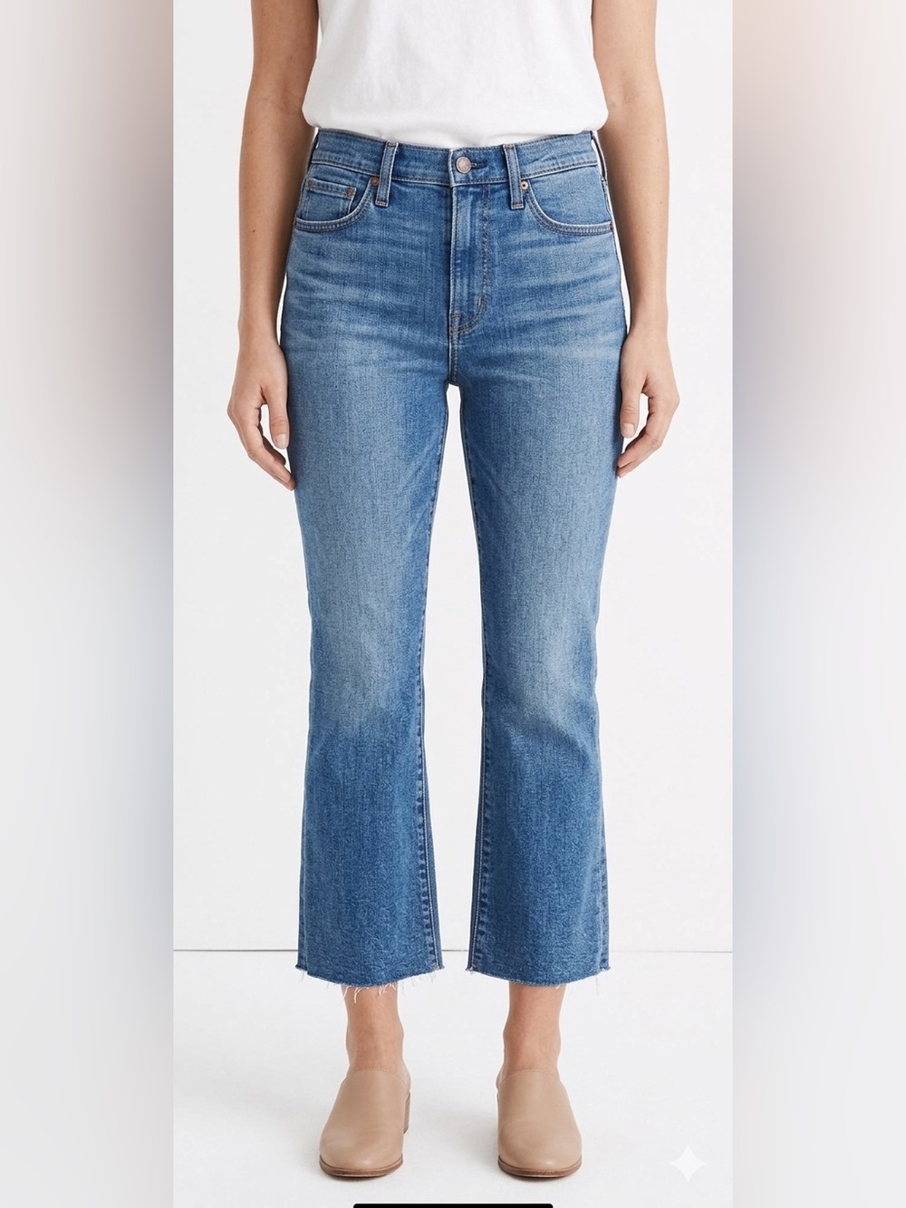 Madewell Cali Demi Boot Cut Cropped Jeans Size 27 Raw Hem Medium Wash